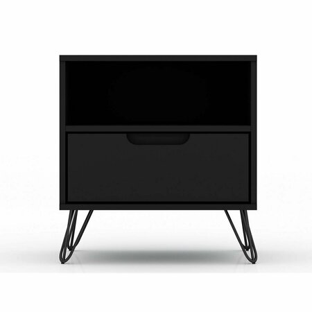 DESIGNED TO FURNISH Rockefeller 1.0 Mid-Century- Modern Nightstand with 1-Drawer in Black, 21.65 x 20.08 x 17.62 in. DE2616275